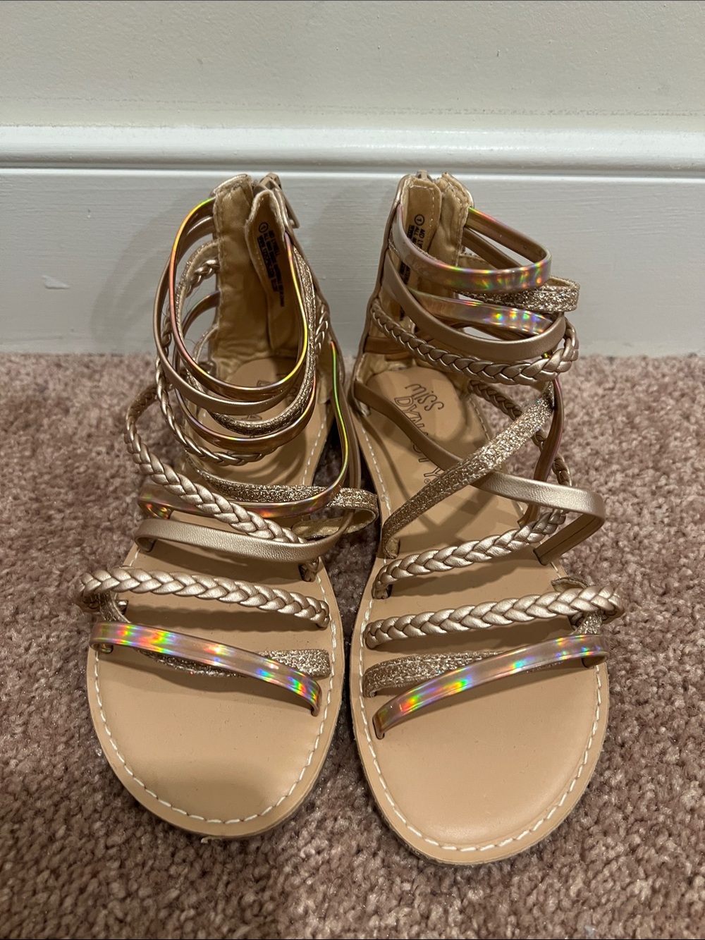 Miss KG Girls' Rose Gold Strappy Gladiator Sandals